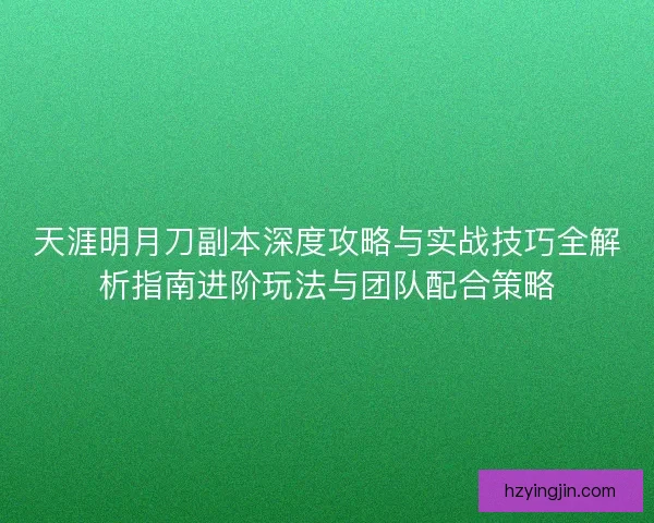 天涯明月刀副本深度攻略与实战技巧全解析指南进阶玩法与团队配合策略