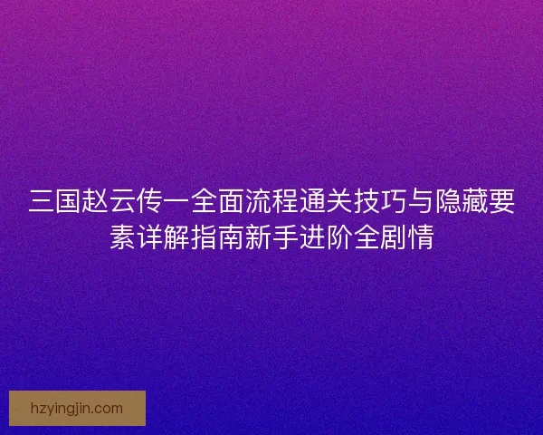 三国赵云传一全面流程通关技巧与隐藏要素详解指南新手进阶全剧情